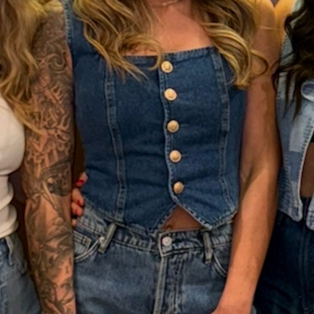 Reformation Indigo Denim Corset Crop Top - Picture 3 of 4